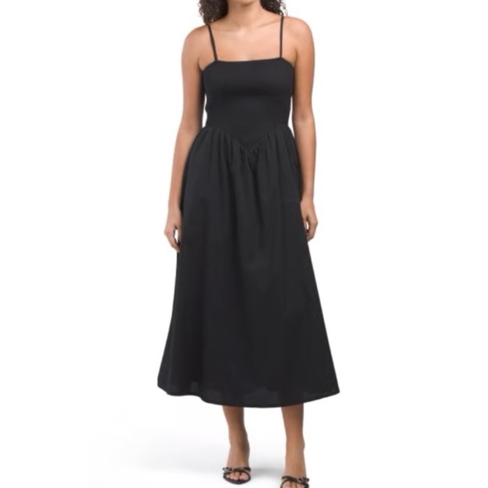 ❤️ NWT! Japna Smocked Corset Bodice Black Midi Dress - Picture 10 of 10